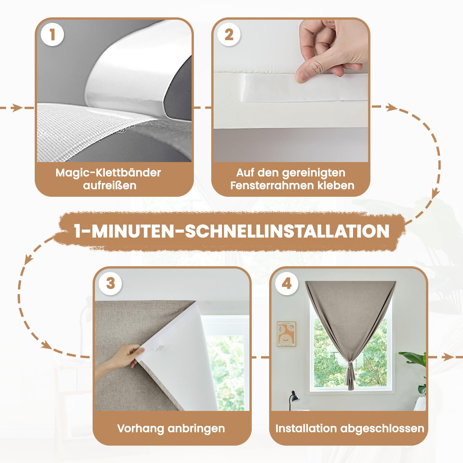 Jilron Tenda per Porta Opaca con Adesivo 100% Impermeabile Senza Forare per Interni Camera da Letto Soggiorno Protezione Solare per Finestre Protezione dal Calore (Caffè Chiaro-H182 x L64 cm