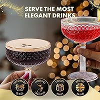 Vista 6 de VEMACITY - Juego de 2 vasos de Espresso Martini con relieve (10oz) - Vasos de copa con borde dorado para cócteles, champán y margaritas - Diseño