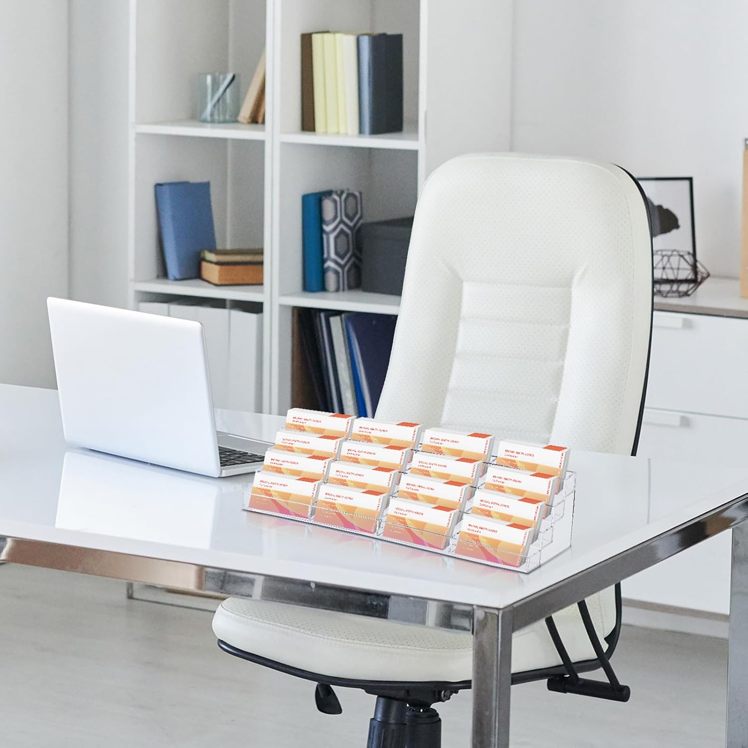 Hoteam Acrylic Business Card Holder for Desk Multiple 16 Slot 4 Tier Large Business Card Organizer Display Rack Clear Plastic Holder Stand for Home(2 Pcs)