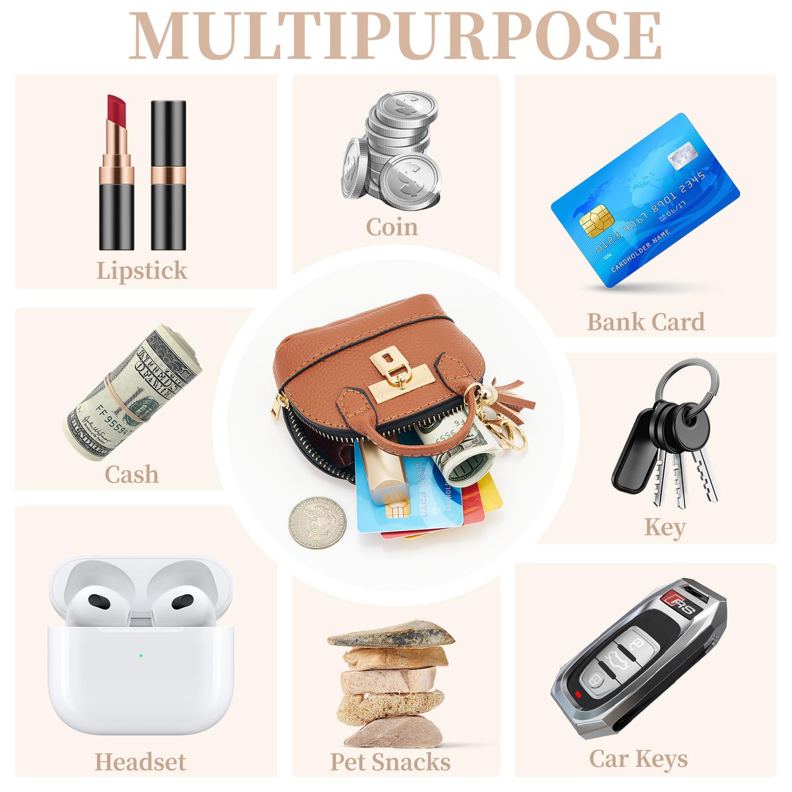 ZOUIQSS Coin Purse Mini Handbag Keychain for Women,Creative Pendant Keyrings Makeup Bag,Small Change Pouch Coin Purse Zipper() - Image 3