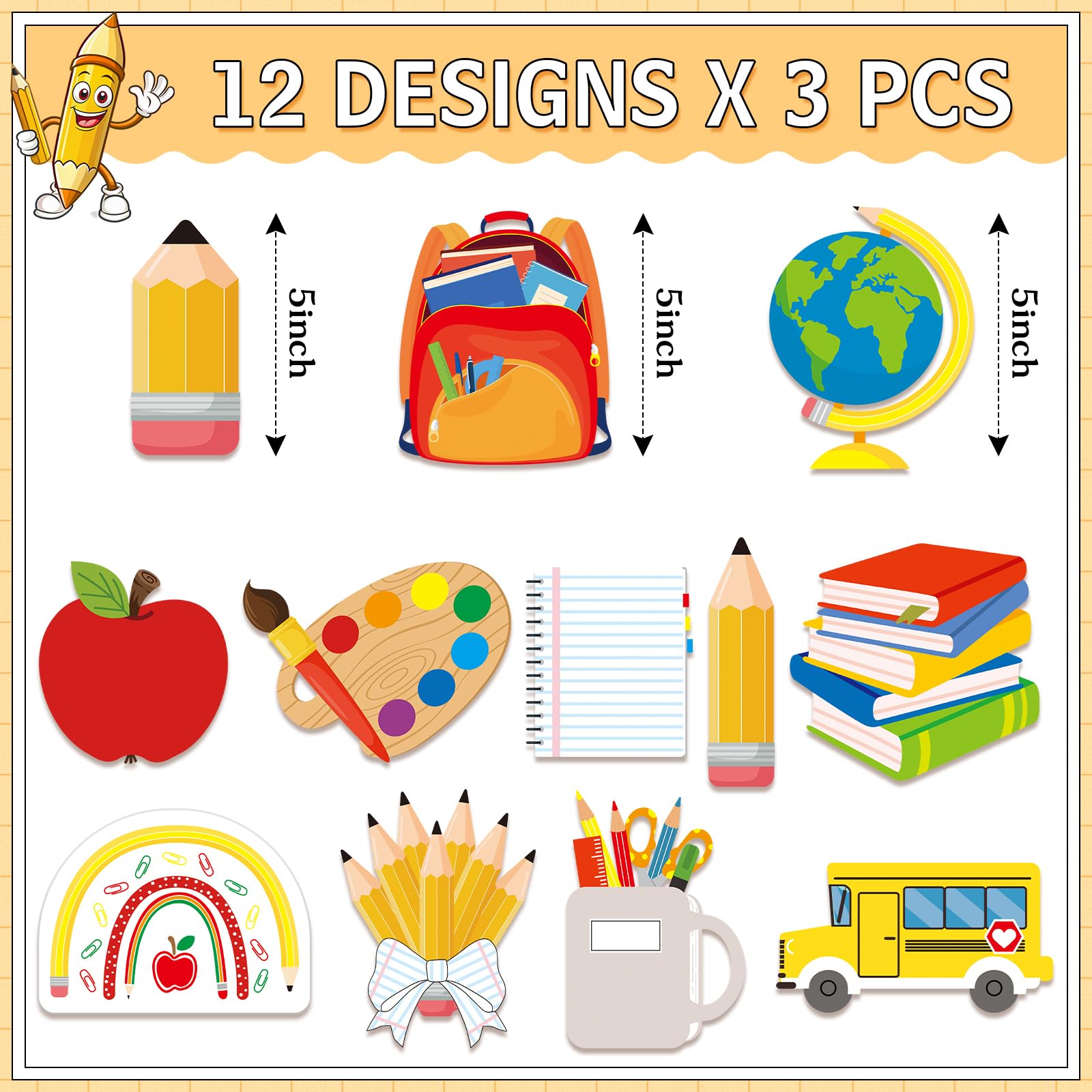 Epakh Lot de 36 découpes pour la rentrée scolaire, découpes de bus scolaire pour salle de classe, tableau noir, tableau d'affichage, fournitures de fête pour enfants et enseignants