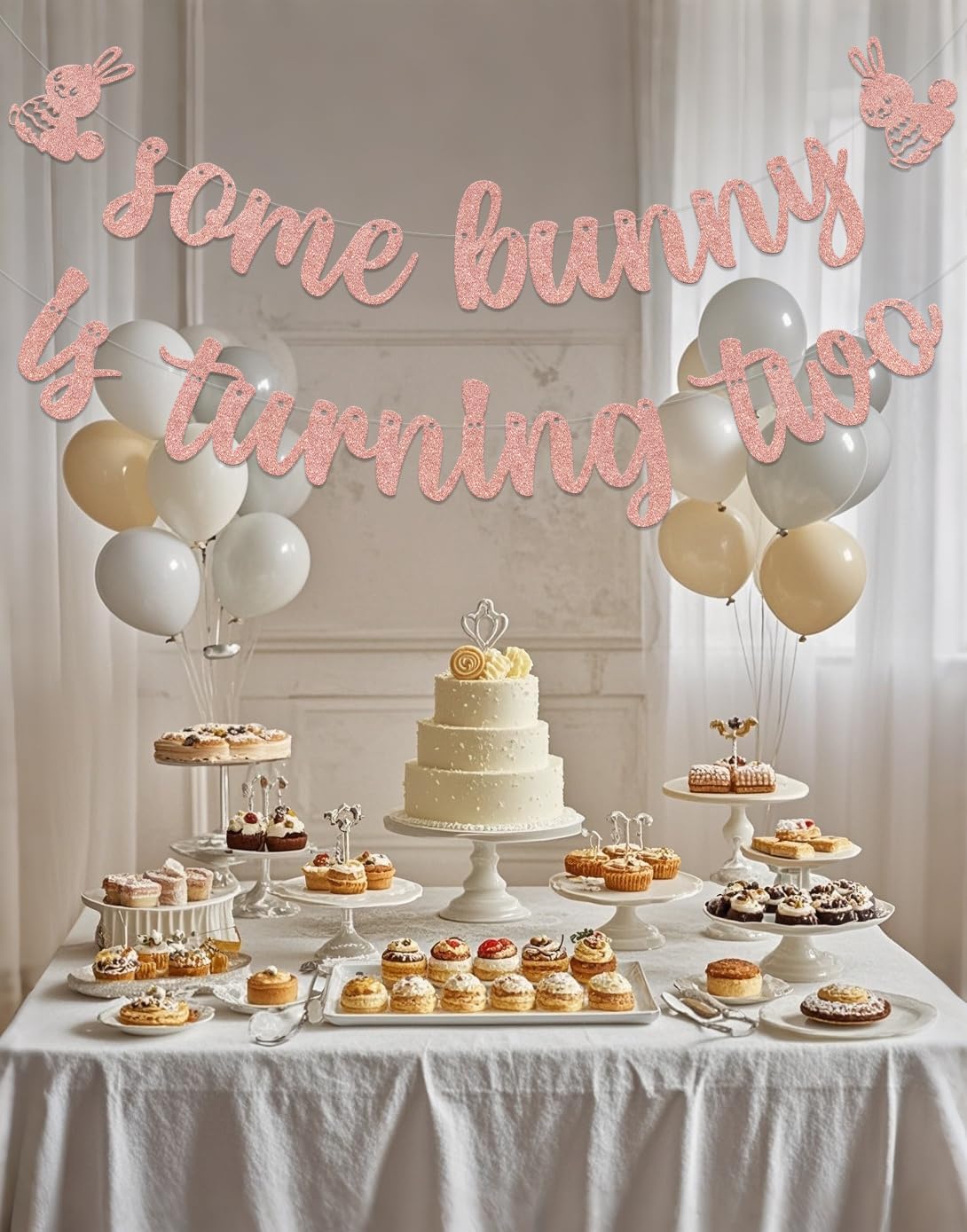 Some Bunny is Turning Two Banner - Some Bunny is Two Birthday Decorations - Easter Bunny Birthday Decorations Rose Gold
