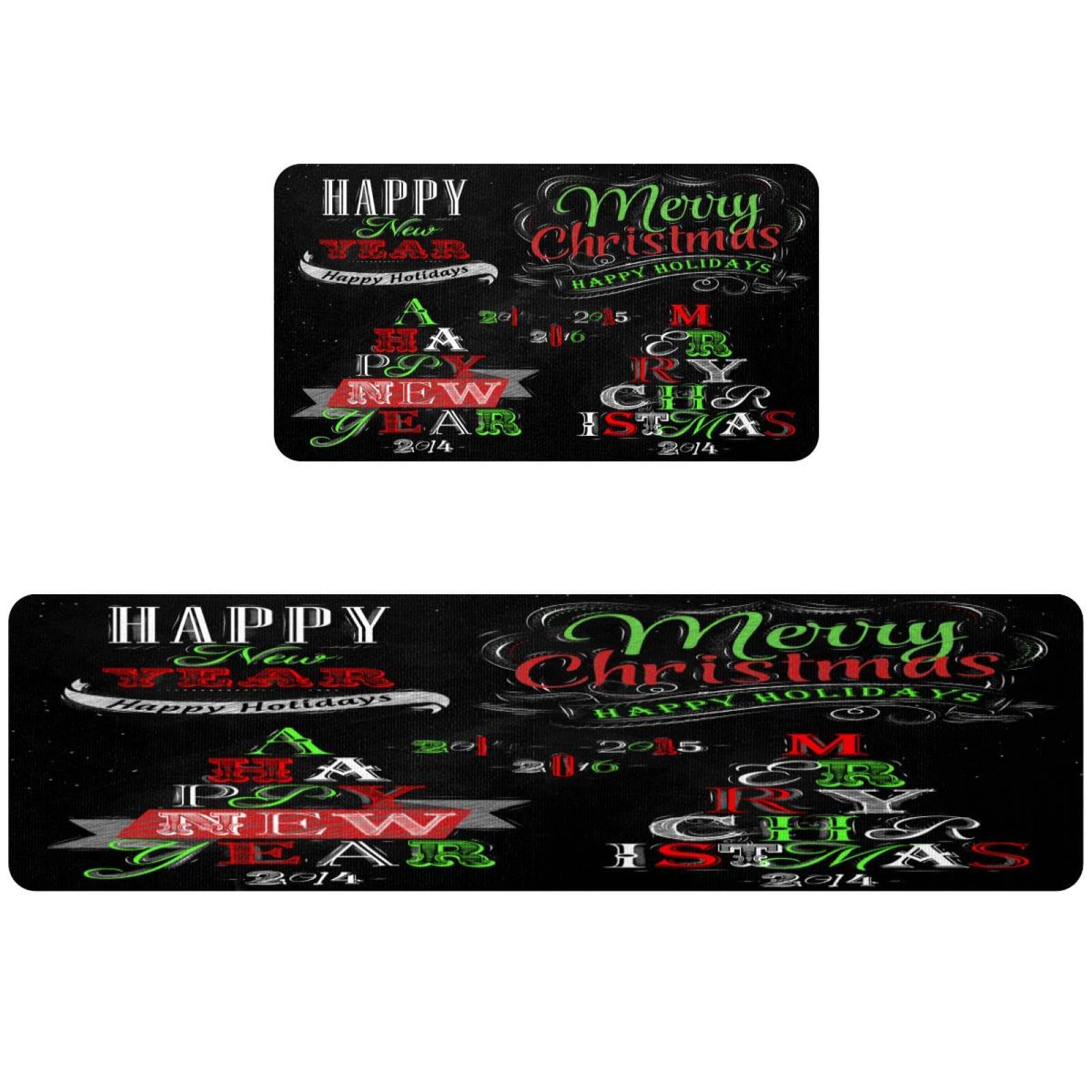 Tapete de cocina antideslizante lavable de dos piezas con diseño Feliz Navidad