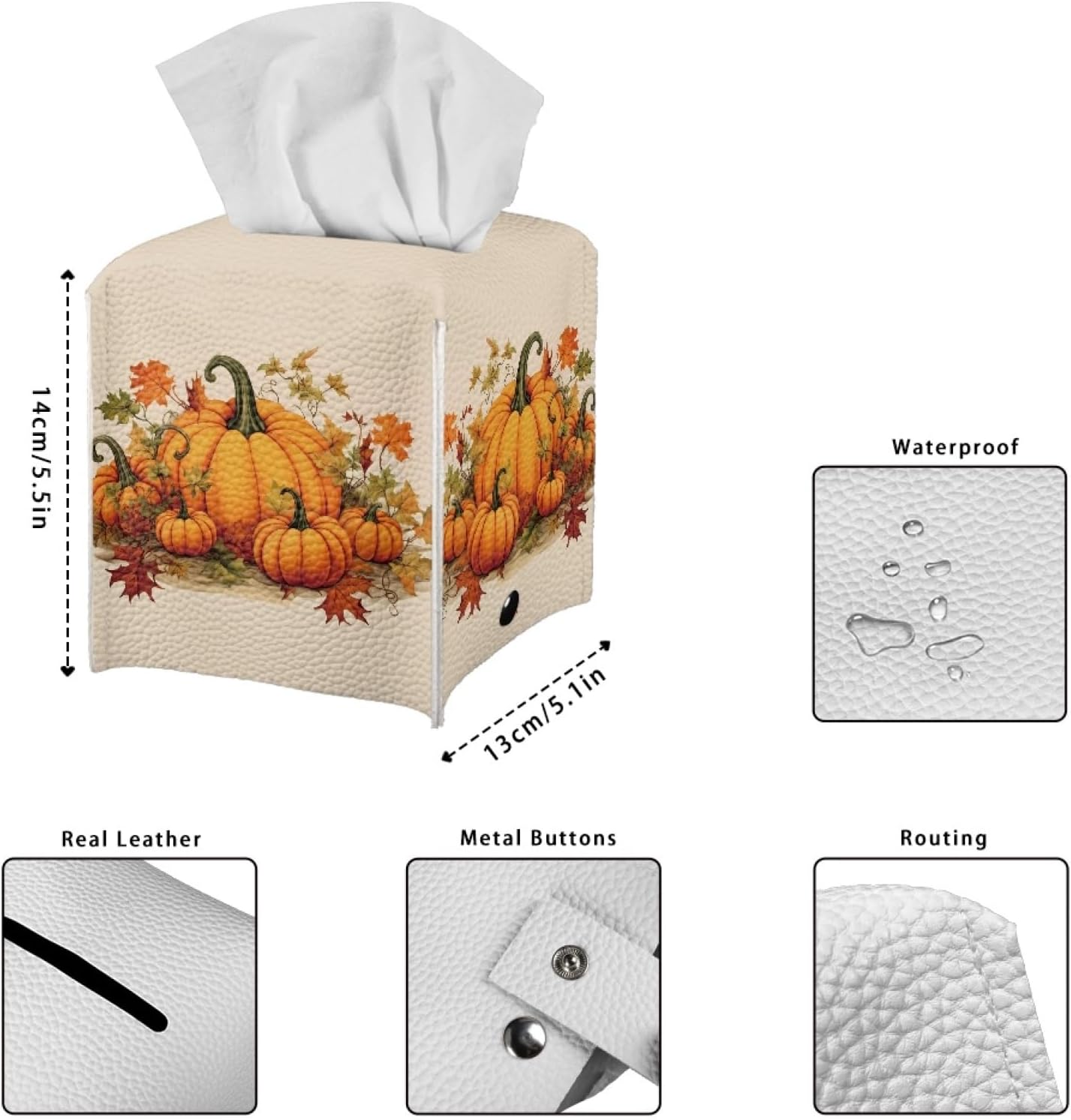 Pumpkin Tissue Box Holder, Home Decor Tissue Napkin Box Covers Farmhouse Decor Holder Paper Organizer for Table,Dresser,Countertop Fall Thanksgiving Decor