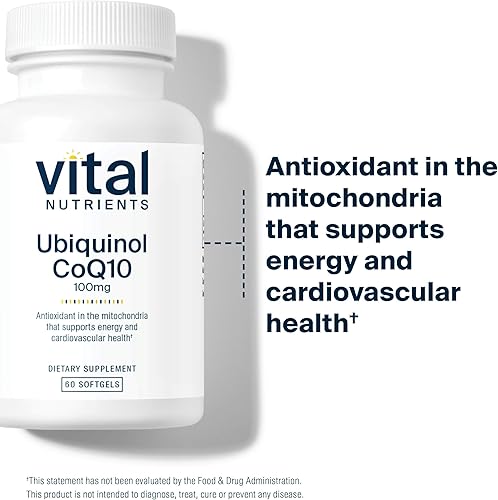 Miniatura 3 de Vital Nutrients Ubiquinol CoQ10 100mg | Forma activada de coenzima Q10 | Potente antioxidante para apoyar la salud cardiovascular y cerebral* | Sin