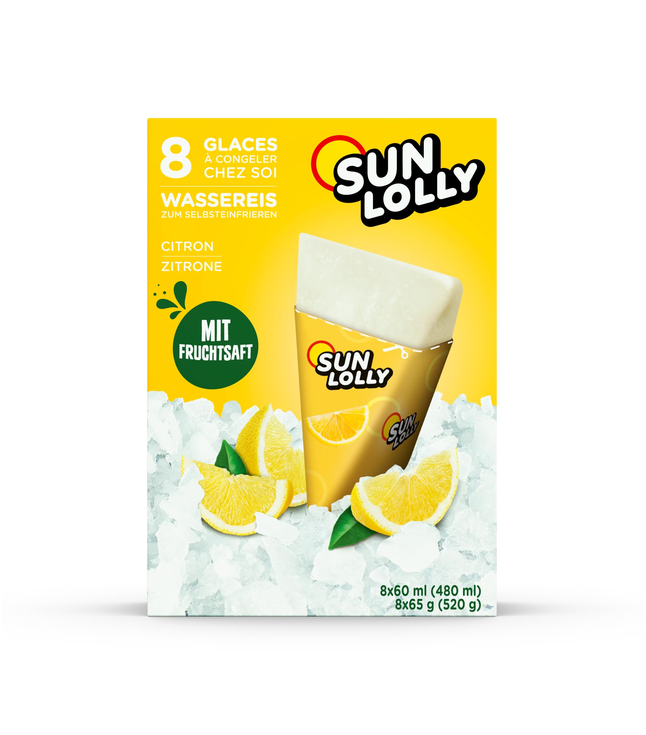 Sun Lolly Wassereis Zitrone 12er Vorratspack 12 x 480ml Mit Fruchtsaft Selbsteinfrieren Laktosefrei Glutenfrei