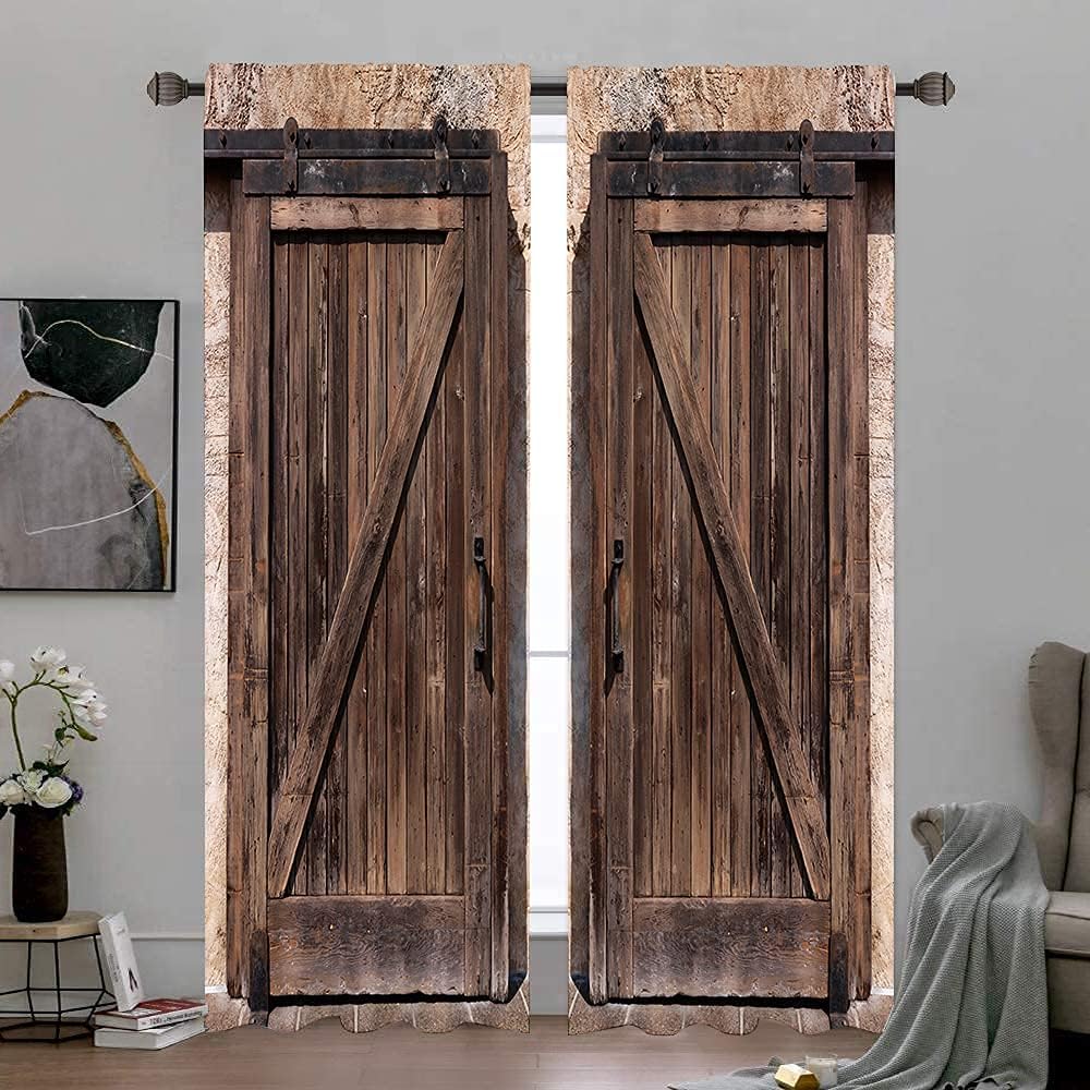 Riyidecor Rustic Wooden Barn Door Curtains for Living Room Decoration
