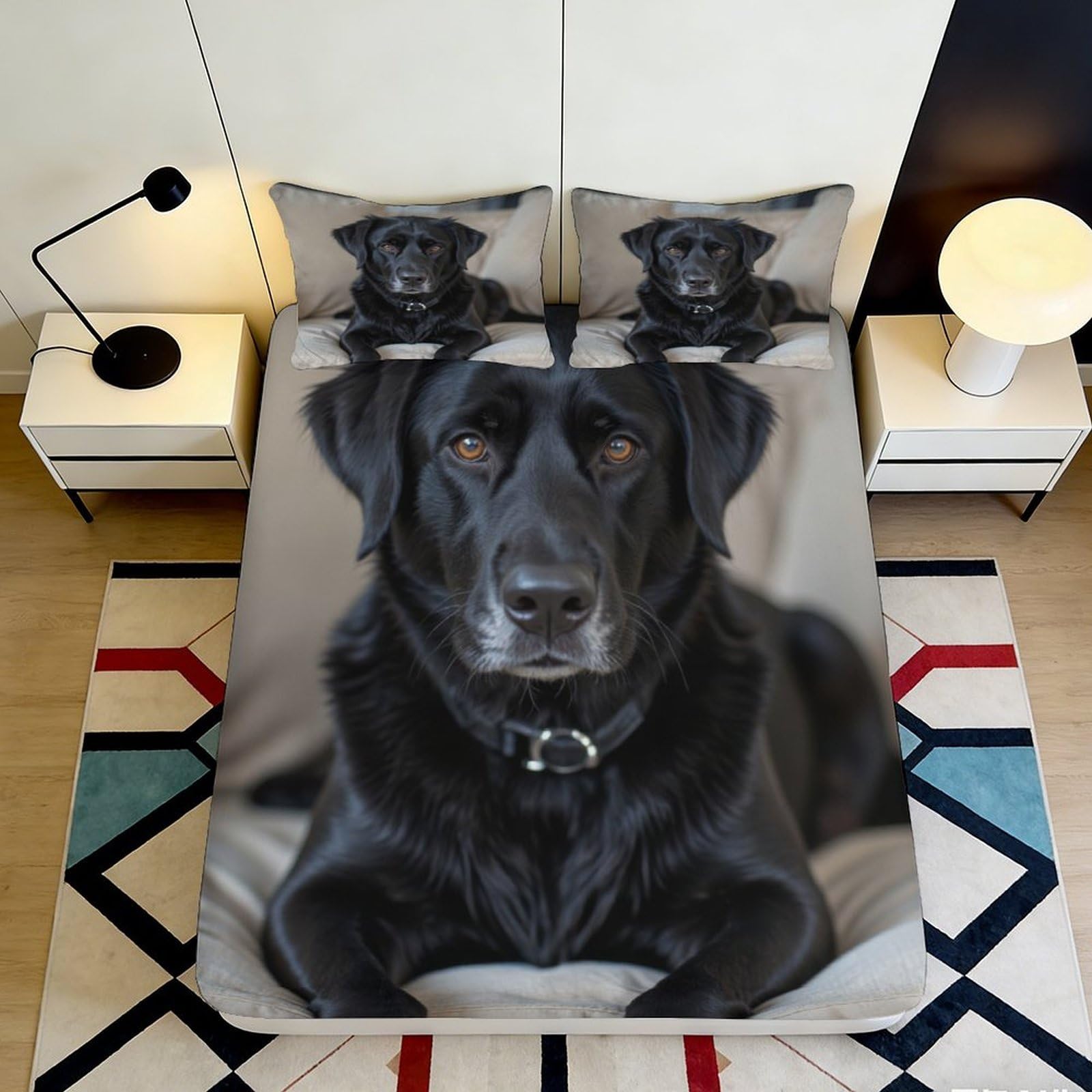 3D Printed Black Labrador Fitted Sheet Microfiber Anti-Slip Dog Portrait Bed Cover for Bedroom Dorm Mattress Decor 90x200x25cm