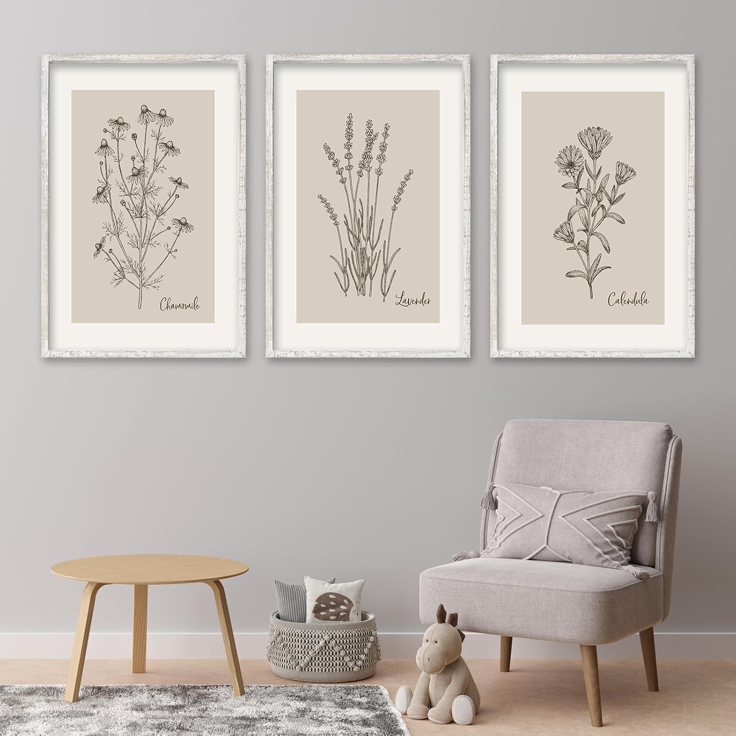 Set Of 3 Vintage Antique Garden Wildflowers Wall Art Decor 24x16 Inch Rustic Wood Framed Family Living Room Floral Sign Modren Nature Flower Home Pictures Botanical Wall Hanging (White) 16x24 White