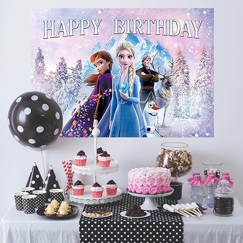 Miniatura 3 de Fondo de Frozen para suministros de fiesta de cumpleaños, fondos de fotos de congelados de 5 x 3 pies, pancarta de fiesta de bienvenida de bebé con