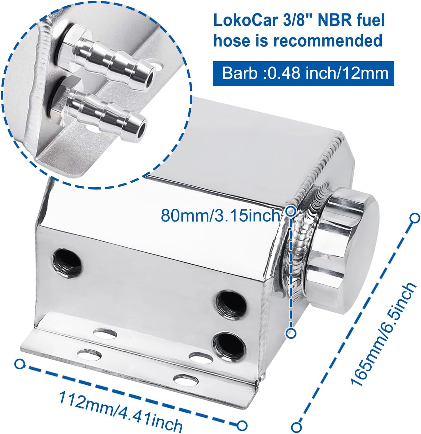 LokoCar Coolant Radiator Tank Reservoir Expansion Overflow Tank Universal 1L Aluminum Silver