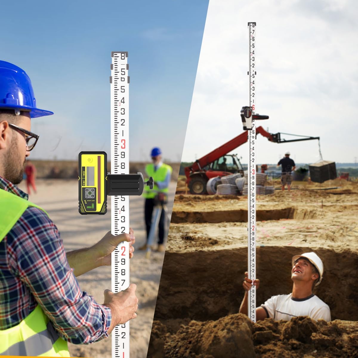 9 Foot-10th Aluminum Grade Rod, 3-Section Telescopic Measuring Stick, Double-Sided Survey Rod with Bubble Level & Carrying Bag, Durable Grade Rod for Laser Level, Walls, Floors, Construction