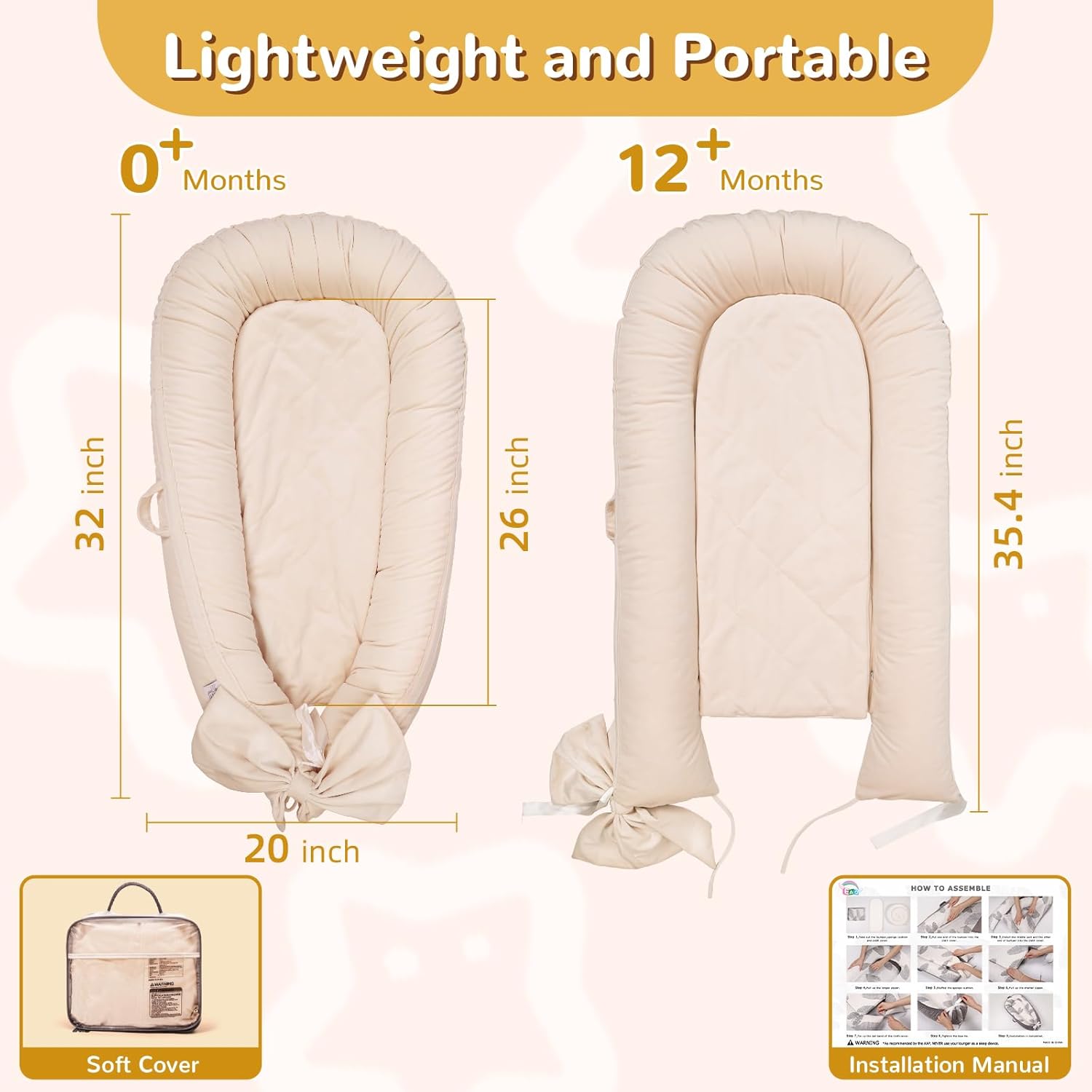 Baby Lounger, Infant Lounger for Newborn,Portable Baby Nest Cover Breathable & Soft, Newborn Essentials