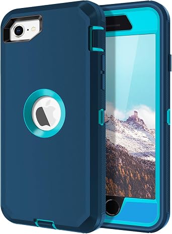 I-HONVA for iPhone SE 2022/2020 Case Built-in Screen Protector Shockproof Dust/Drop Proof 3 in 1 Full Body Rugged Heavy Duty Cover for Apple iPhone SE 3rd/2nd Gen 4.7,Turquoise