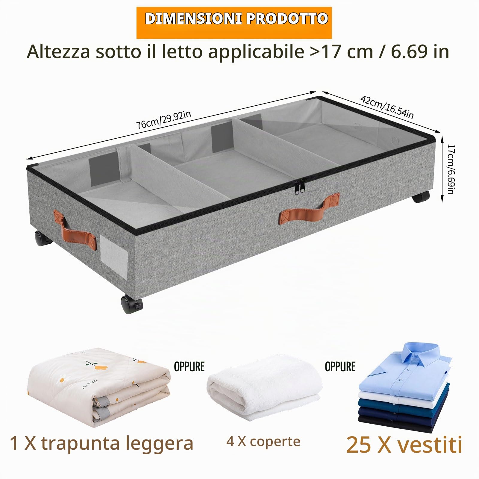 2 Pezzi Contenitori Sottoletto con Ruote, Scatole Sotto Letto Contenitore con Finestra Trasparente, Scatole Per Vestiti Partizione Regolabile, Porta Borse da Armadio per Vestiti Scarpe, Grigio