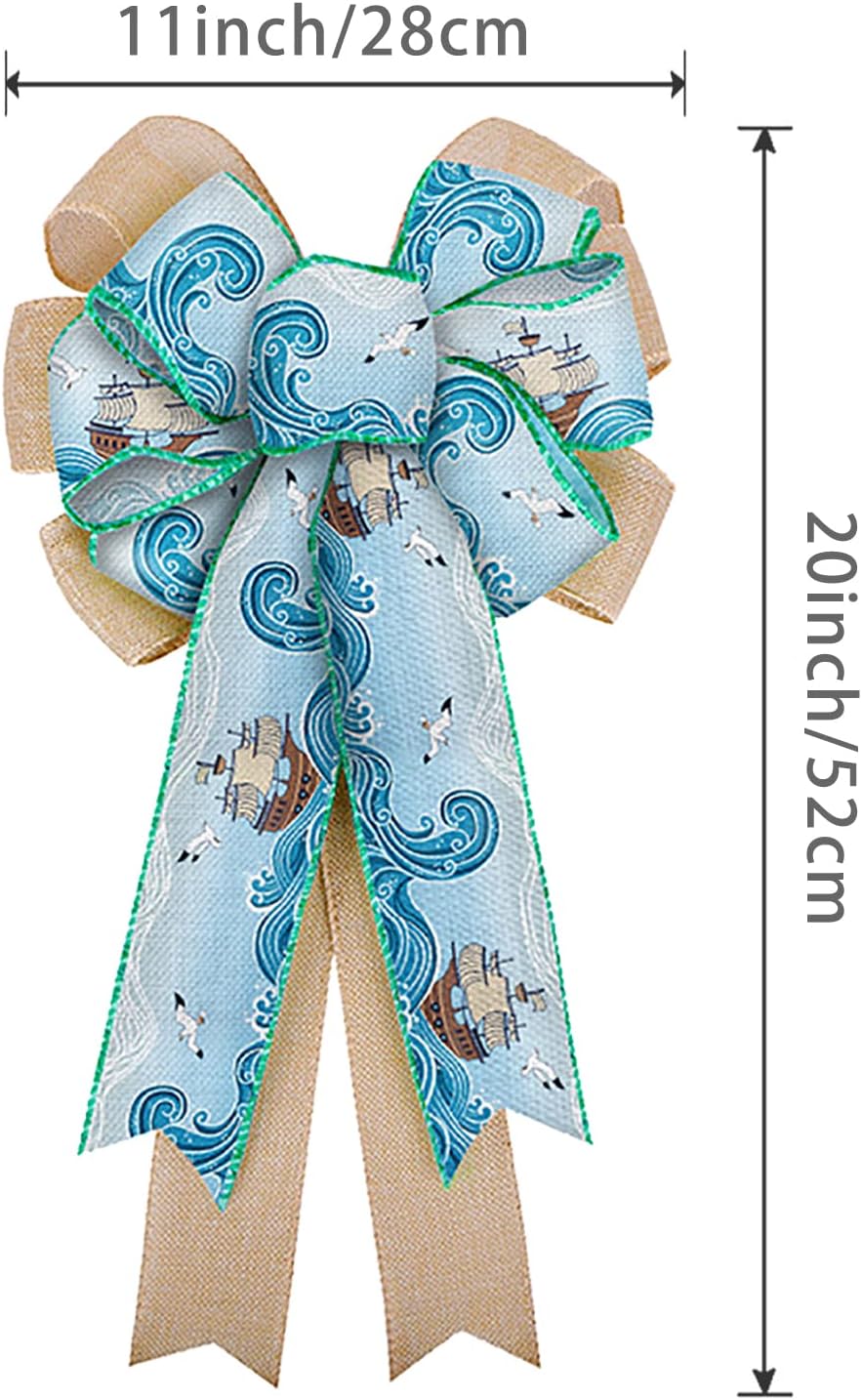 Summer Blurlap Wreaths Bows Large Navigation Ocean Bows Christmas Tree Topper for Wedding Holiday Birthday Summer Haiwaii Party Decoration