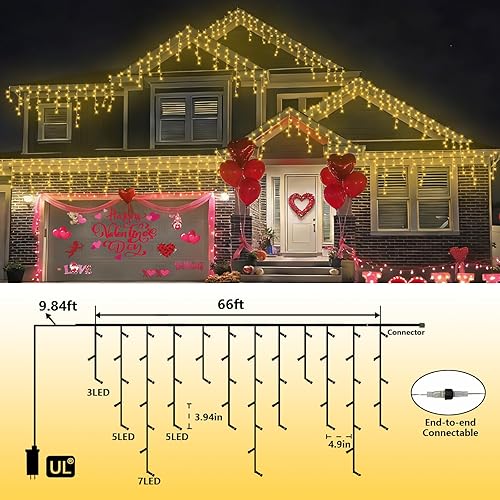 Miniatura 2 de YEGUO Luces LED de Carámbanos de 66 pies para Exteriores, 800 LED, 160 Gotas Luces de Carámbanos de Navidad Conectables, 8 Modos Luces de Carámbanos