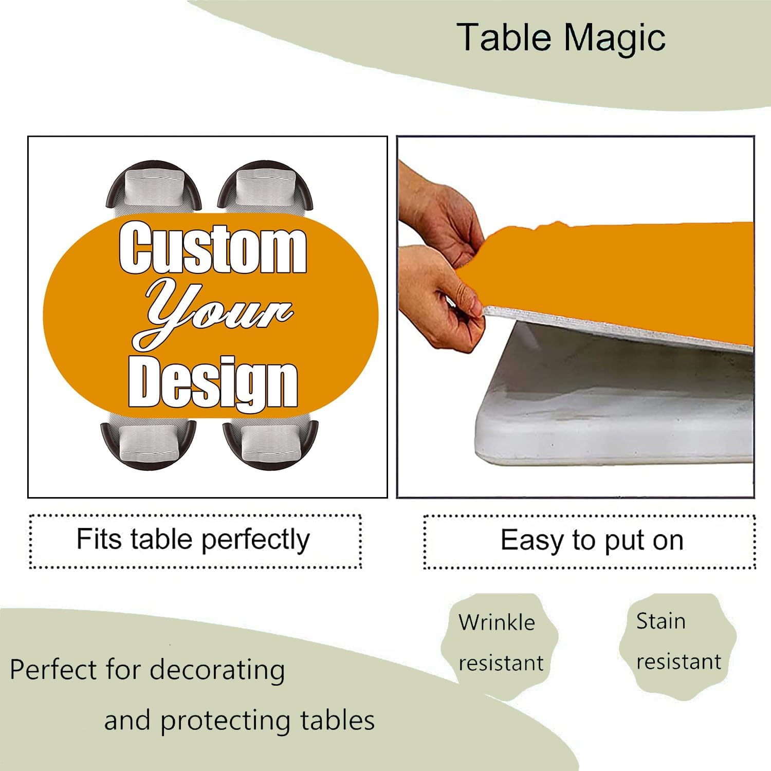 Customizable Oval Photo Tables Cloths Personalized Elastic Fitted Tablecloths Custom Washable Table Cover for Camping Picnic Dining Party, Azalea, Fits 52"x70" Oval Tables
