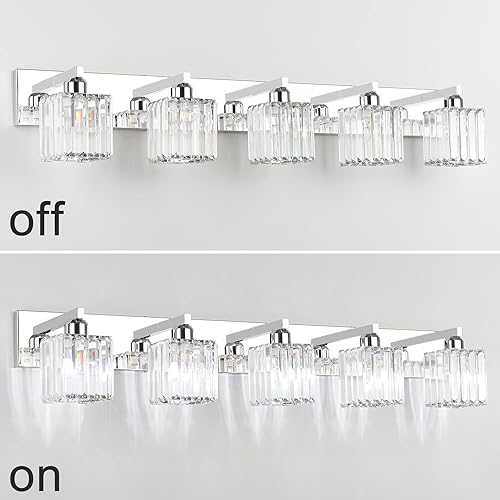 Miniatura 2 de Aipsun Lámparas de baño modernas para baño, lámpara de tocador de cristal cromada, 5 luces (excluye la bombilla)