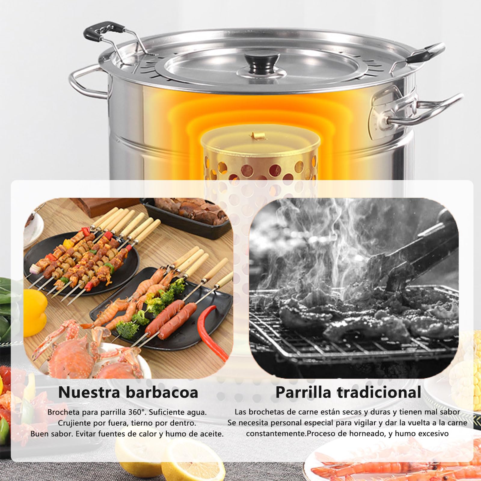 Barbecue au Charbon de Bois Portable en Acier Inoxydable, Barbecue au Charbon de Bois sans fumée, Four étouffé Suspendu intérieur et extérieur, grilles Verticales au Charbon de Bois