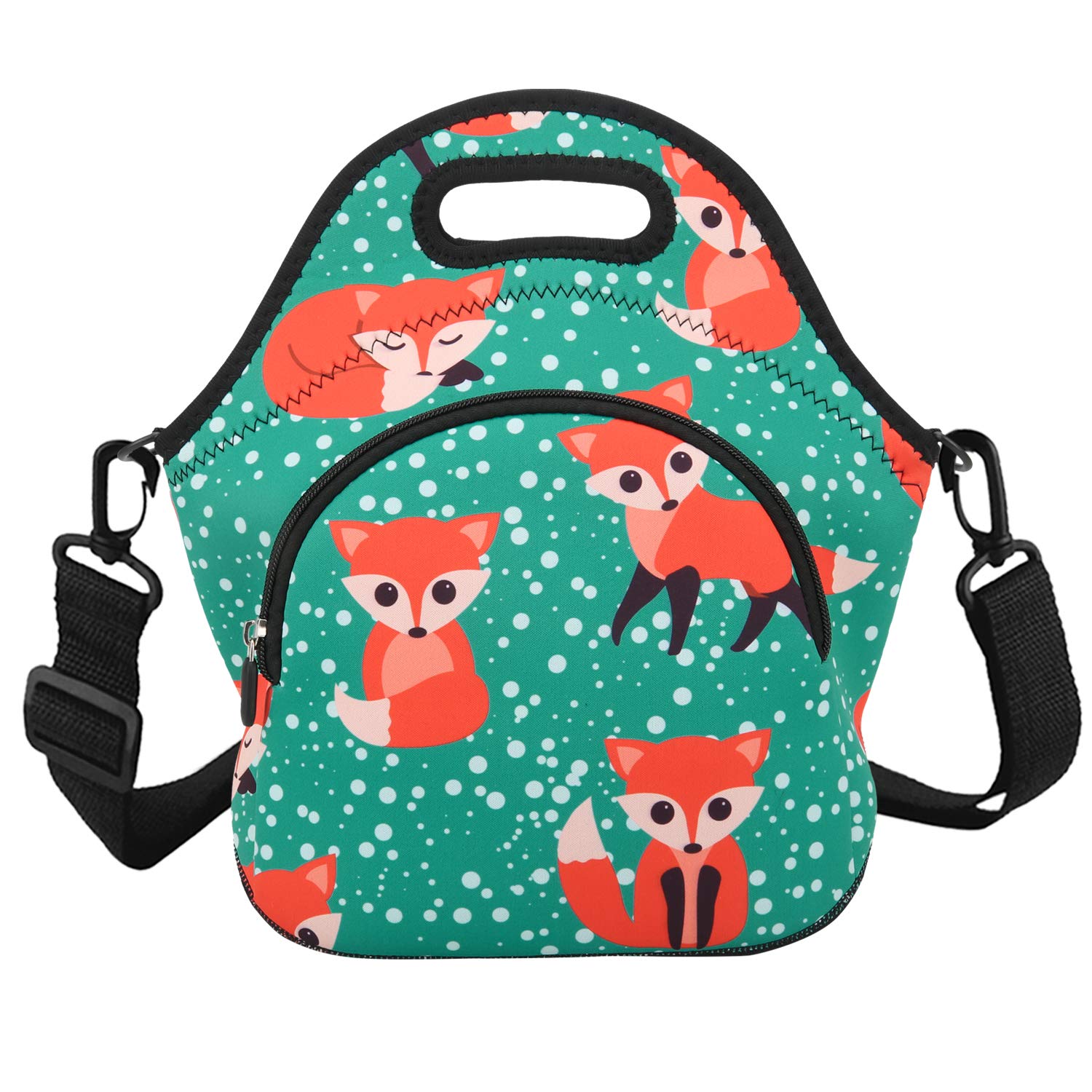 Violet Mist Neoprene Lunch Bag, Snow Fox, Unisex, Meal Holder, 12.6"L x 11.8"H x 6.14"W, Adjustable Shoulder Strap, Easy to Clean, BPA-Free, Eco-Friendly