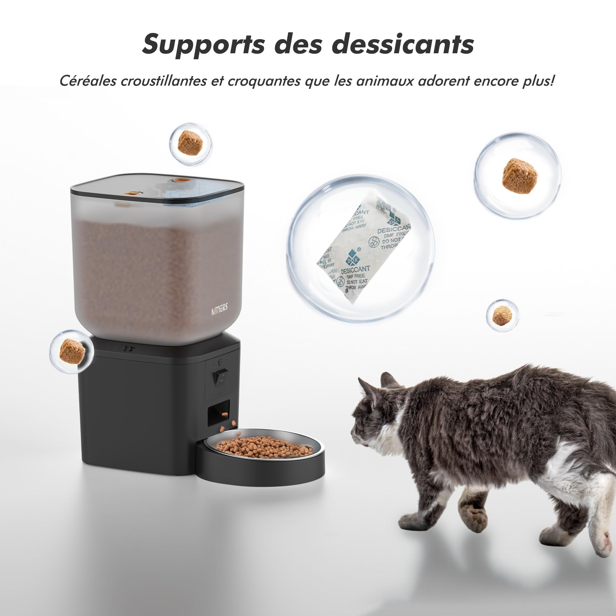 Distributeur Croquettes Chat et Chien Automatique, 8L Grande Capacité, 1-6 Repas par Jour, avec Cuve en Acier Inoxydable, Enregistreur Vocal 10s