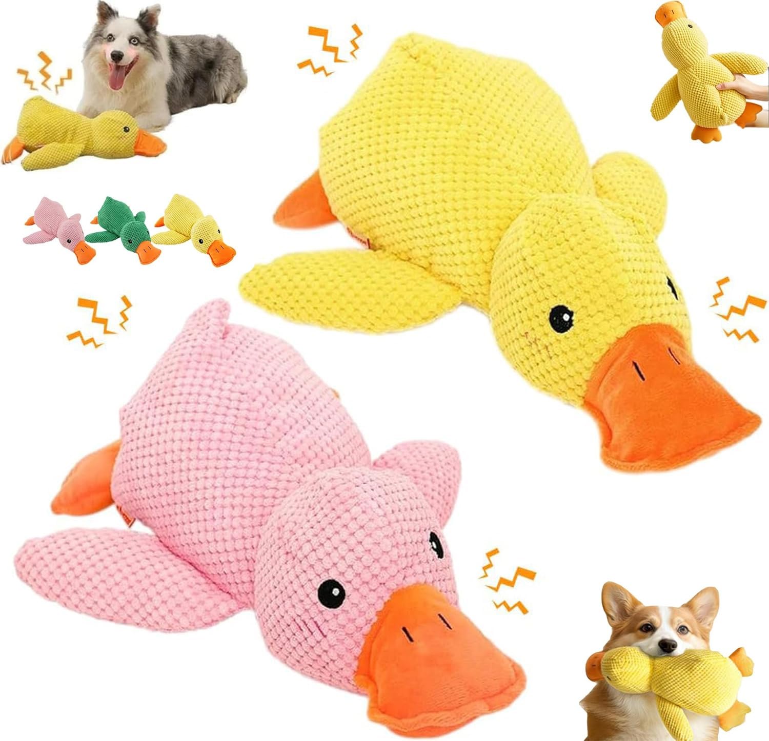 Doudou canard jaune pour chien Mellow Dog, le réconfort anti-solitude