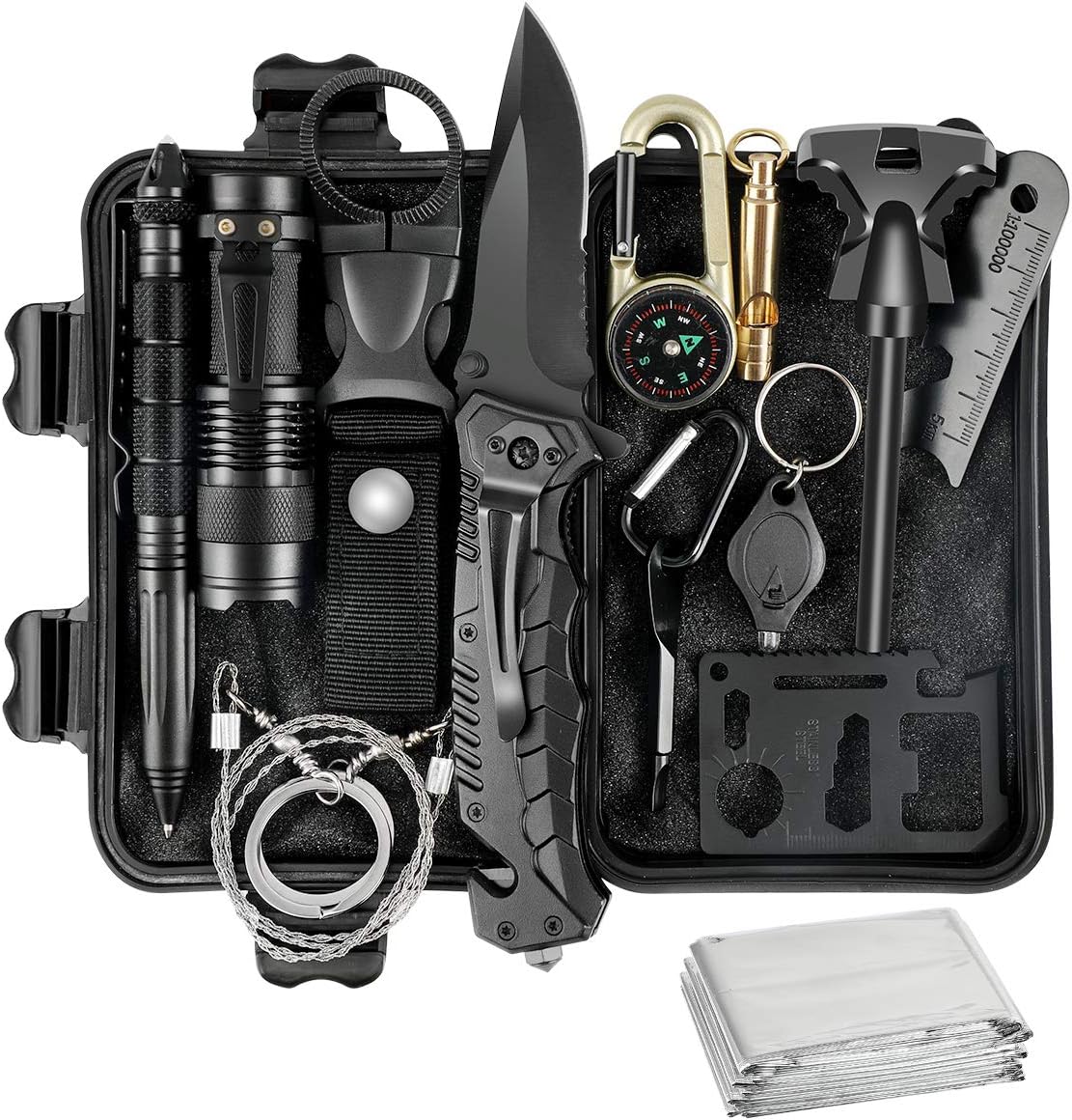 Survival Kit, 14 in 1 Survival Gear Gifts for Men Husband Father, Emergency Survival Kit for Hiking, Hunting, Camping Adventures, Outdoors Sport