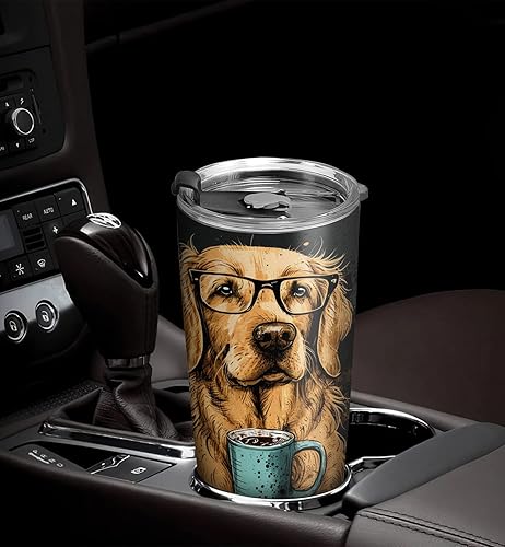 Miniatura 5 de Vaso de café retro vintage de 20 onzas, regalo para los amantes del Golden Retriever, vaso de café para mujeres, hombres, acero inoxidable de doble