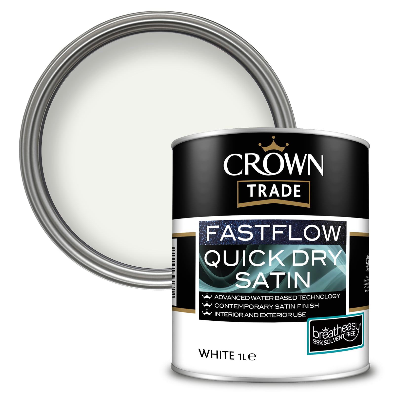 Crown Trade Fastflow Satin White Quick Dry Paint 1L - White