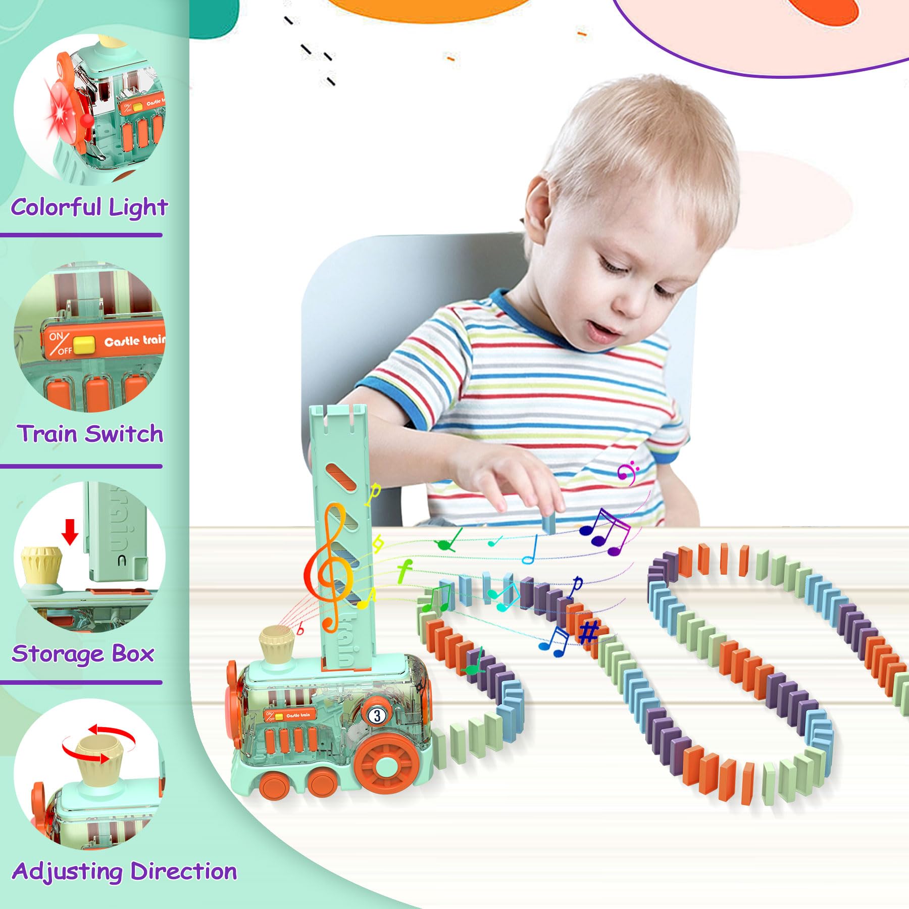 Yawoky Kids Domino Train Toy Set,Automatic 200 Pcs Dominoes Train Toys with Lights and Sound,Creative Educational Toys for Kids,Boys,Girls,Toddler,Ages 3-8?The Gift for Birthday,New Year,Christmas.
