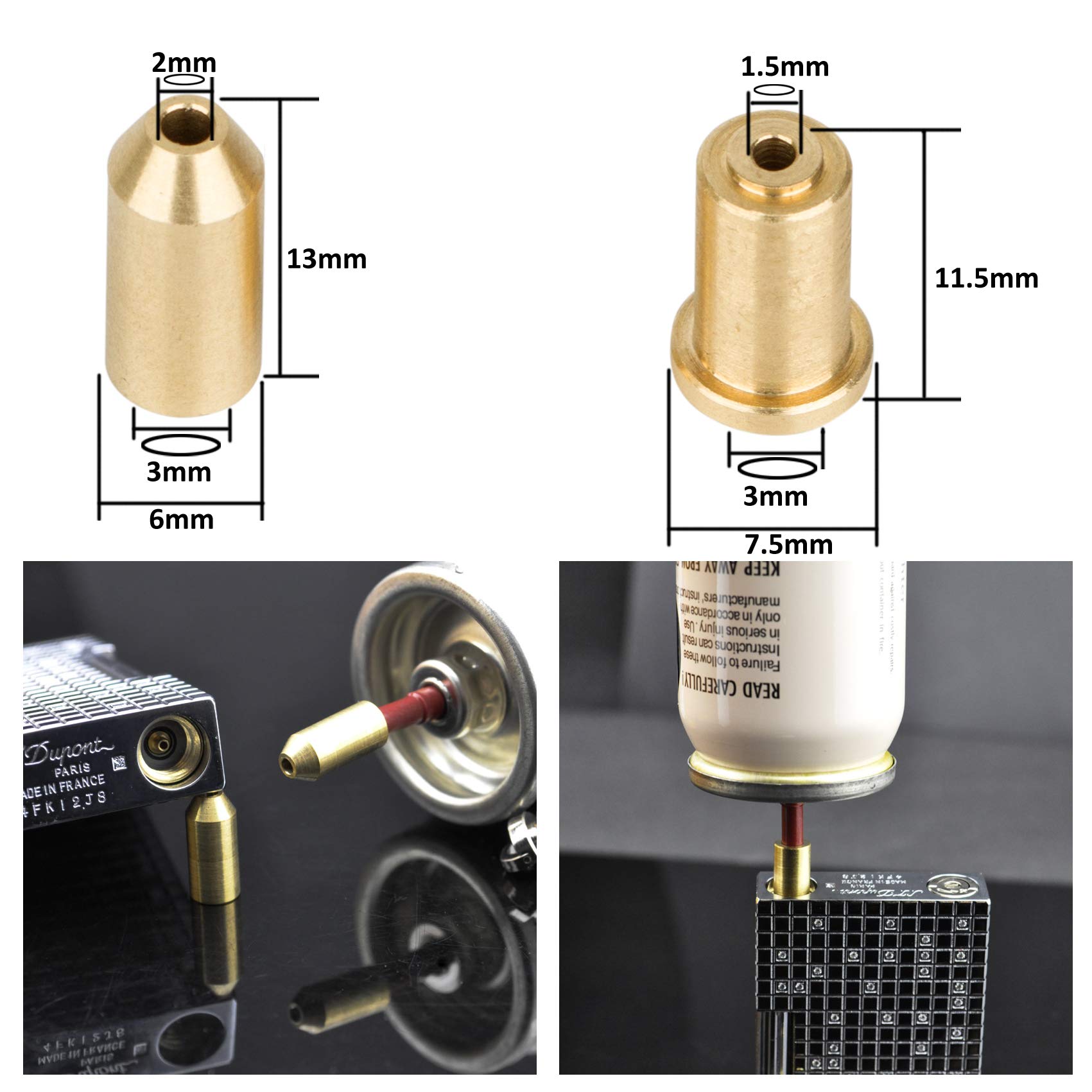 Dual Gas Refill Adapters for ST Dupont Lighter Line 1/2 Gold/Yellow Cap