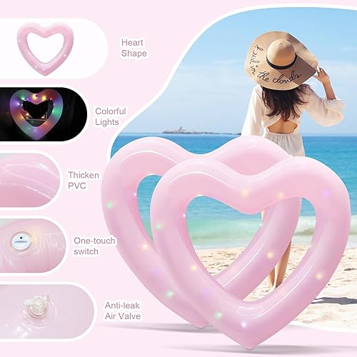 Miniatura 4 de Blublu Park Flotador inflable de corazón para piscina, 47.3 x 39.4 pulgadas, anillos de natación Sweet Love Flotadores tubo para verano, diversión