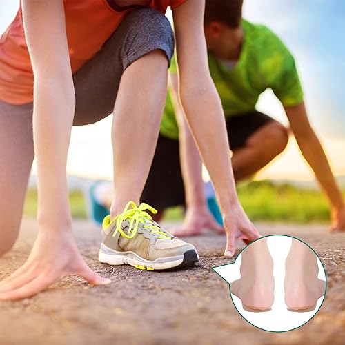 Miniatura 5 de Nuanchu 6 pares de plantillas de silicona para el talón, adhesivo medio y lateral, alineación de pies, reduce el impacto de los pies planos, Claro