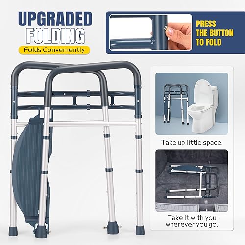 Miniatura 3 de Rieles de seguridad para inodoro con reposapiés, asas de inodoro plegables y portátiles para ancianos, personas mayores, discapacitados y