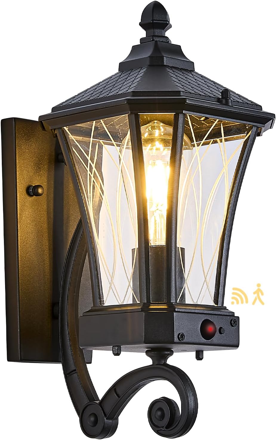 Outdoor Wall Light with Motion Sensor, Aluminum Exterior Wall Mount Lamp with Dusk to Dawn, Waterproof Outside Wall Sconce Lighting for Porch, Front Door, Garage, House, Black