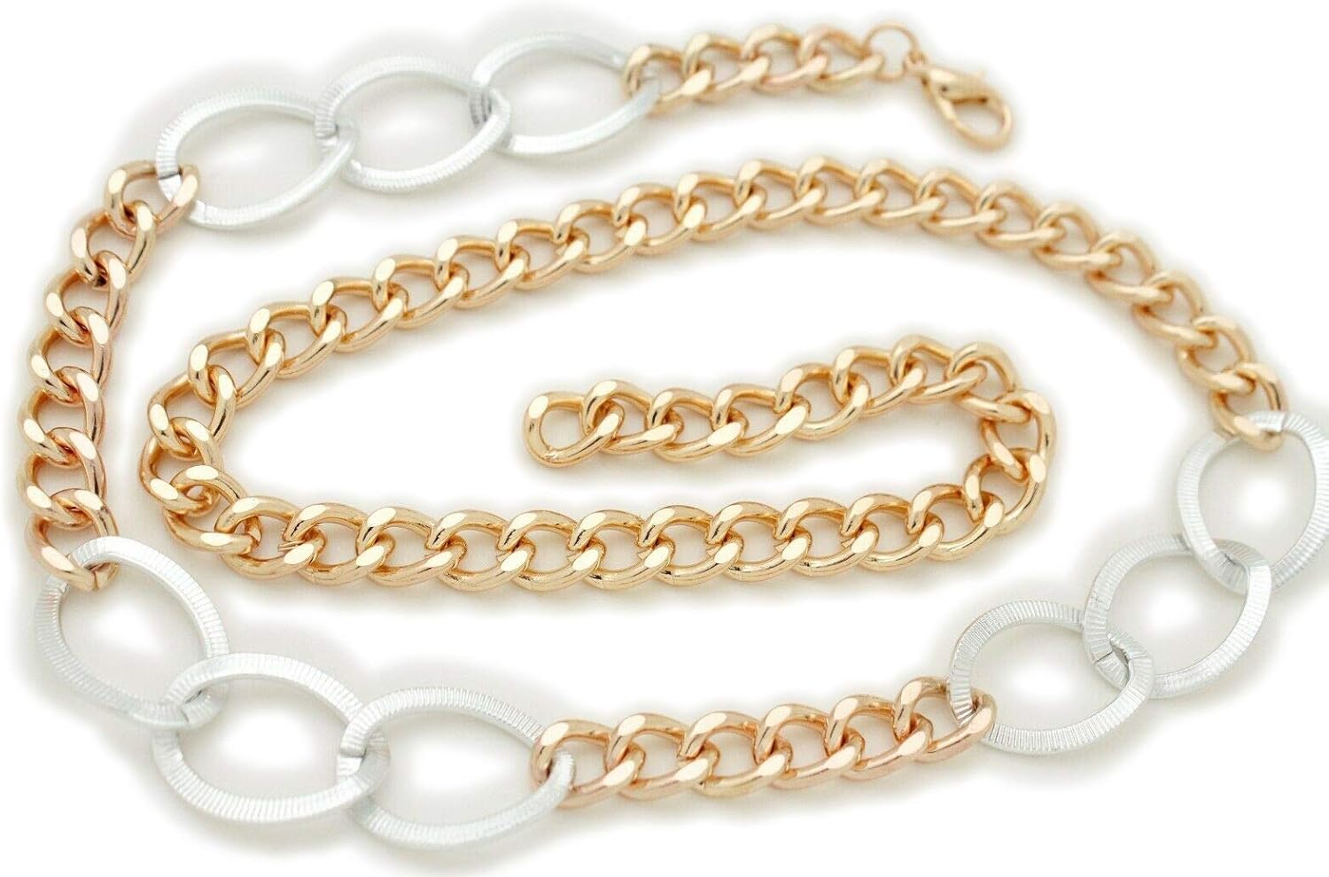 TFJ Women Fashion Belt Hip High Waist Gold Metal Chain Silver Chunky Links Size XS S M