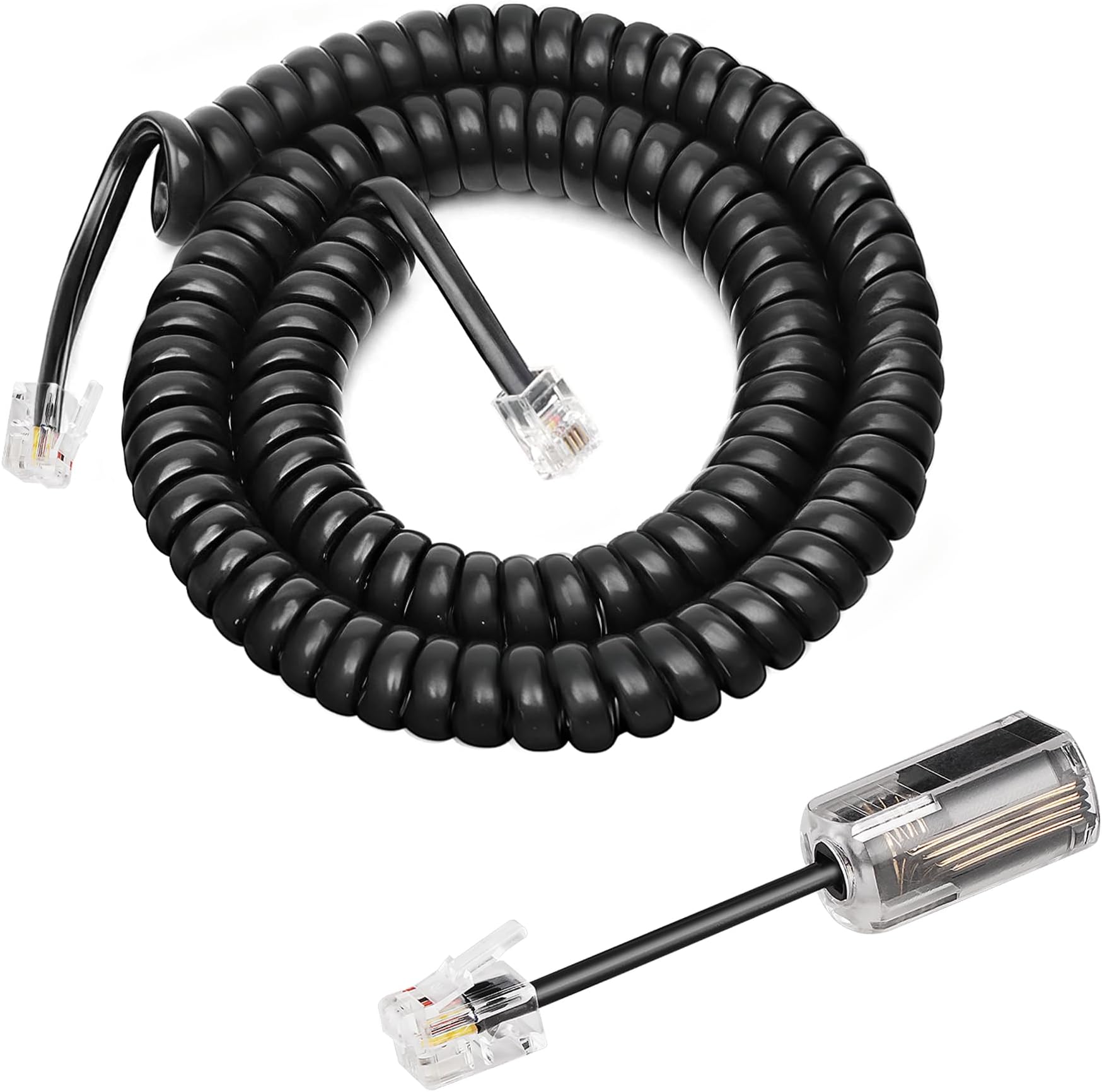 Uvital 1 Pack Landline Handset Cord Detangler - 10Ft Uncoiled (1.2 Ft Coiled) and 360 Degree Rotating Swivel Cord (Black)