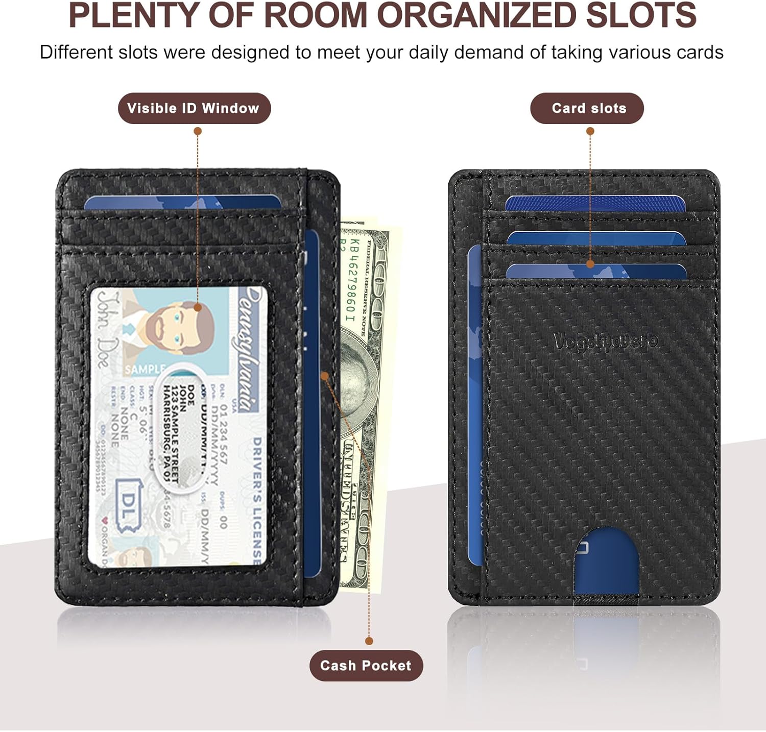 Slim Minimalist Front Pocket Thin Wallet RFID Blocking 100% Genuine Leather Credit Card Holder for men Women, with Gift Box-Carbon Fiber Leather Black - Image 3