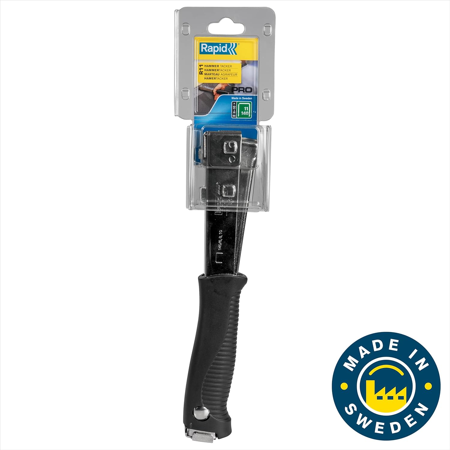 Rapid Hammer Tacker R11, Impact Tacker, Powerful, Steel Construction, Hammer Stapler For Roofing, Membranes, Carpeting, Staples Type 140, 6-10 mm, Made In Sweden