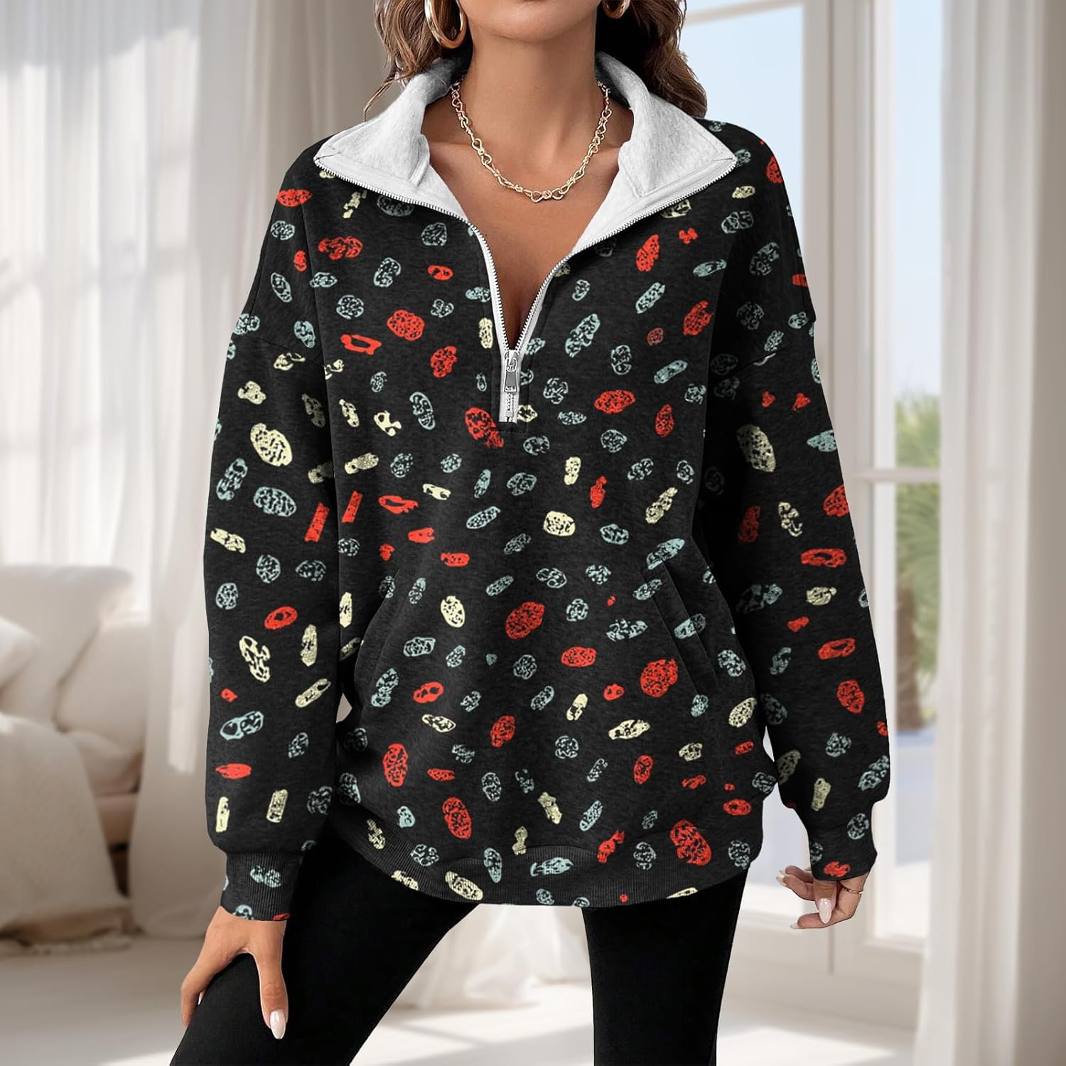 Novelty Pullover Quarter-Zip Long-Sleeve Hoodies With Pocket Oversized Comfy Sweatshirts Fashion Fall Outfits - Image 2