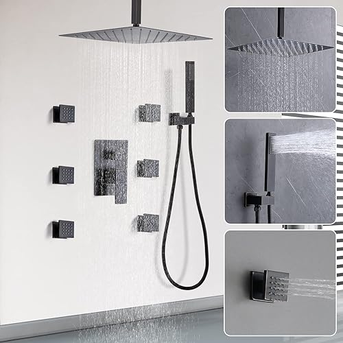 Miniatura 153 de Enga Sistema de ducha de lluvia de oro cepillado con chorros corporales, sistema de chorros de ducha de lluvia de 12 pulgadas, juego de grifo de Oro