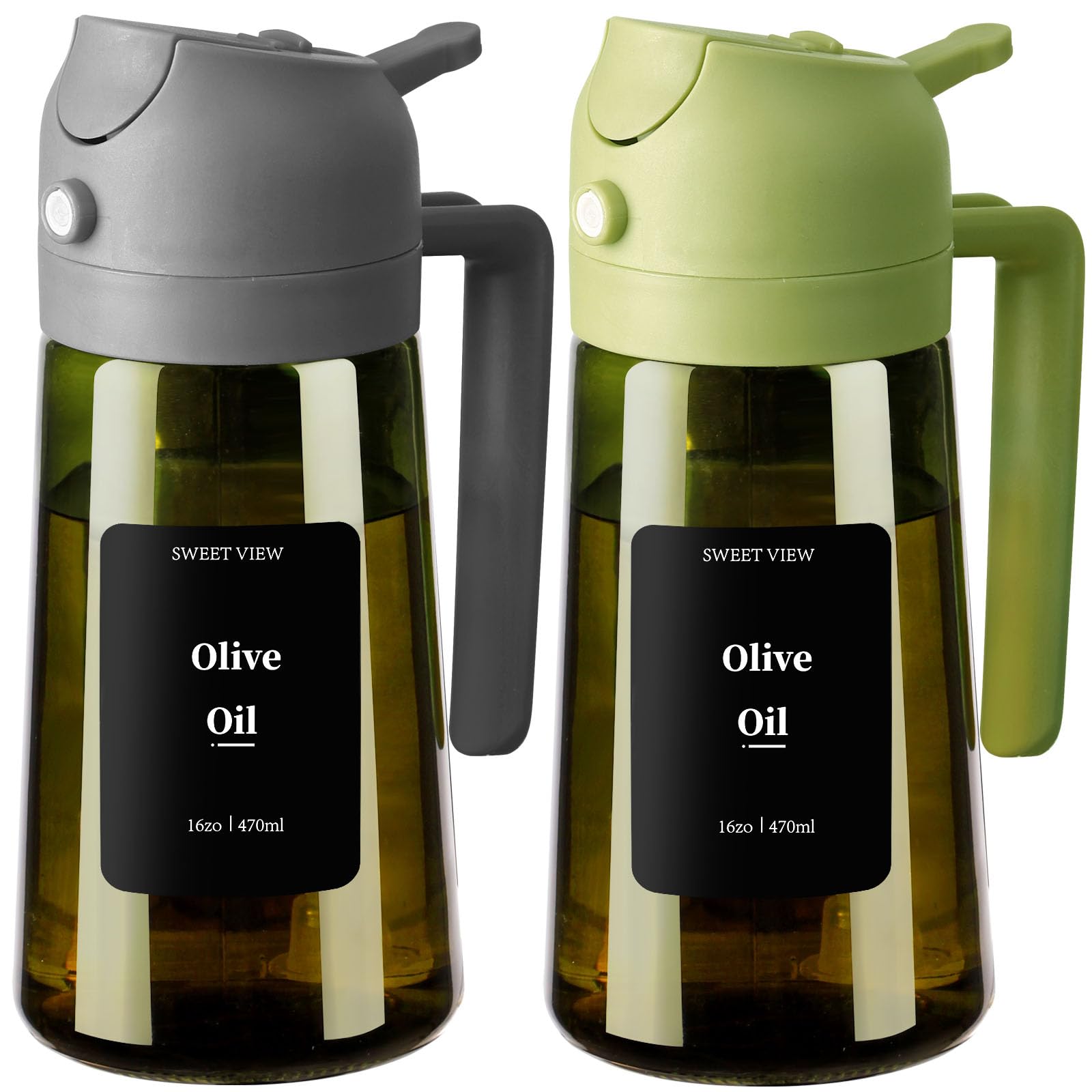 SWEET VIEW Olivenölspender und Ölsprüher – 470 ml Glas, lichtdichter Ölausgießer für Küche, Luftfritteuse, Kochen, Salat und Grillen