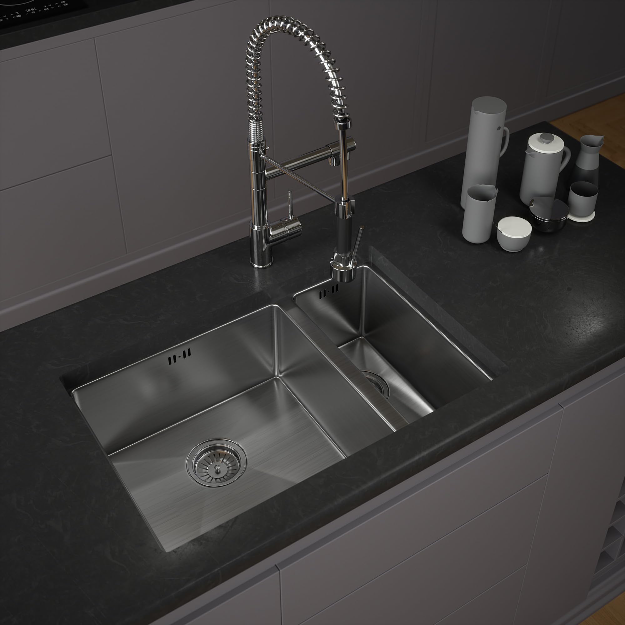 Liquida Brushed Steel El670bs 1.5 Bowl Undermount Kitchen Sink