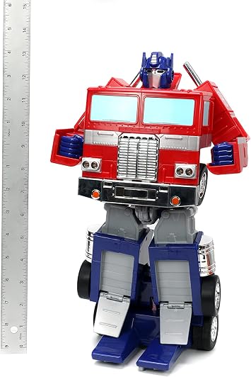 Jada Toys Transformers Optimus Prime Converting RC Vehicle Kids Toys Gift with Transformation from Truck to Robot Lights & Sounds Full Function Remote Control 13 Long