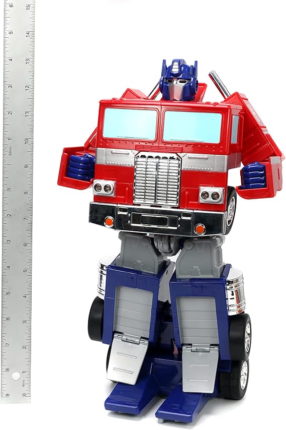 Jada Toys Transformers Optimus Prime Converting RC Vehicle Kids Toys Gift with Transformation from Truck to Robot Lights & Sounds Full Function Remote Control 13 Long