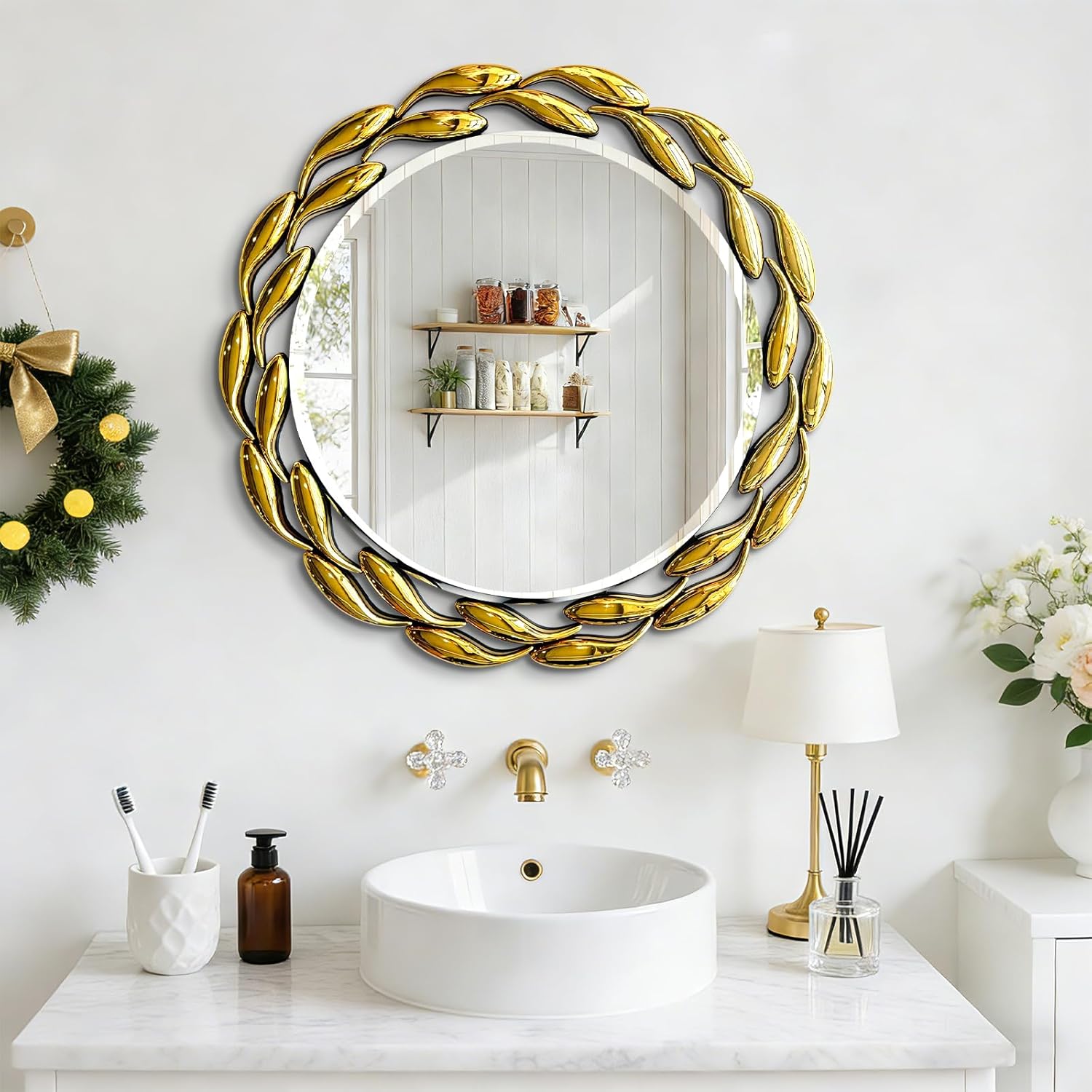 24 Inch Gold Round Wall Mirror Decorative Circle Bathroom Vanity Mirror Wall Mounted Mirrors for Living Room Bedroom Entryway