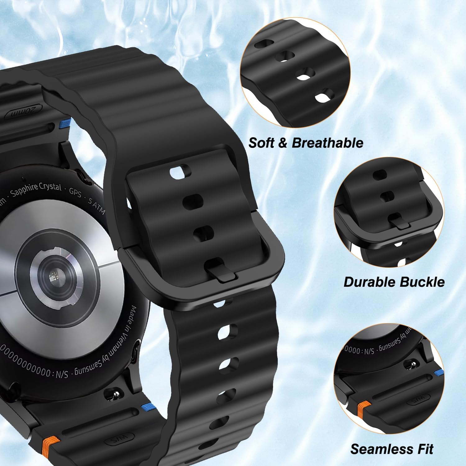 No Gap Silicone Bands Compatible for Samsung Galaxy Watch 7/FE/6/5/4 Band 40mm 44mm/Watch 6 Classic 43mm 47mm/5 Pro 45mm/4 Classic 42mm 46mm, 10 Pack Corrugated Sport Strap for Men Women - Image 5