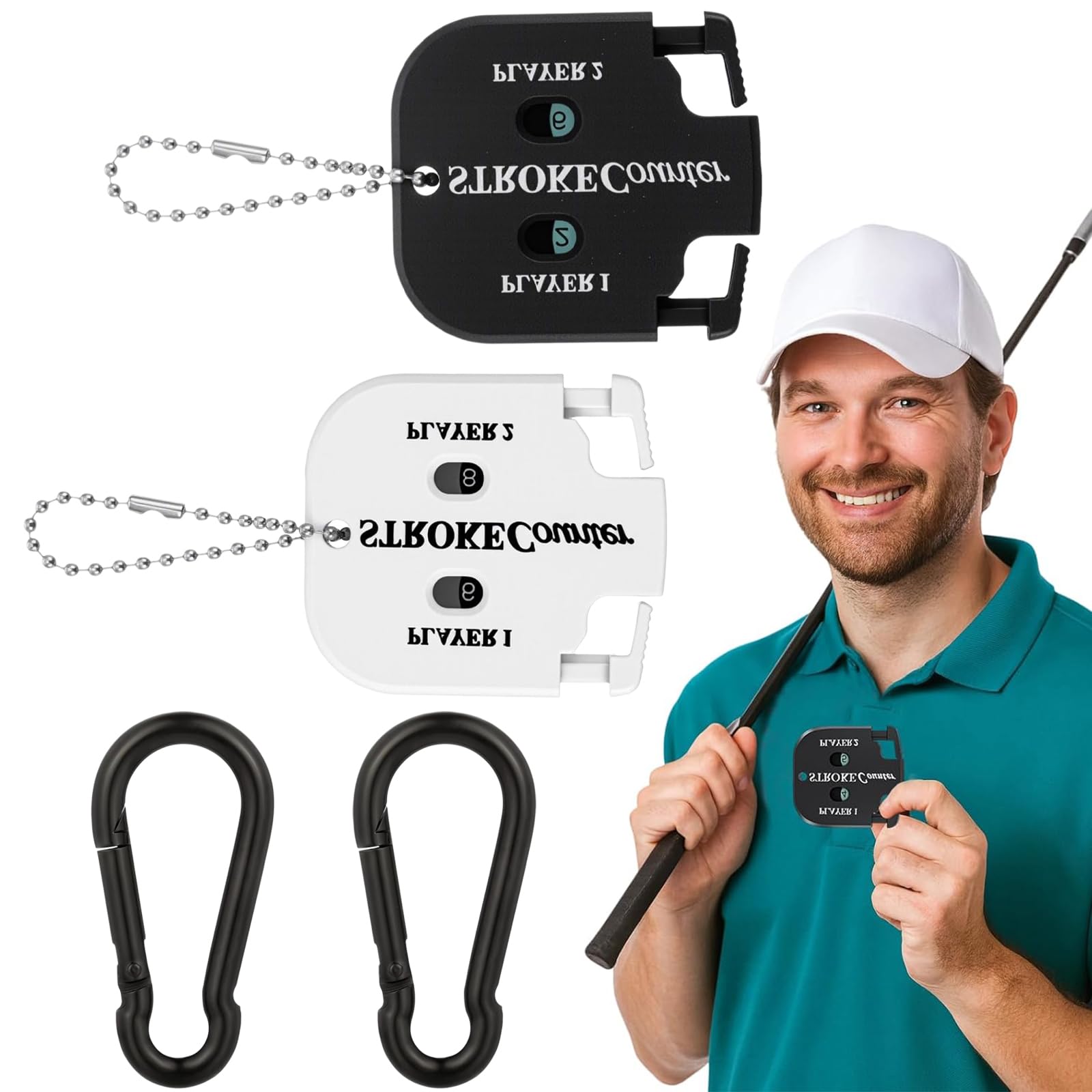 Contadores de golpes de golf 2 pcs con ganchos a presión