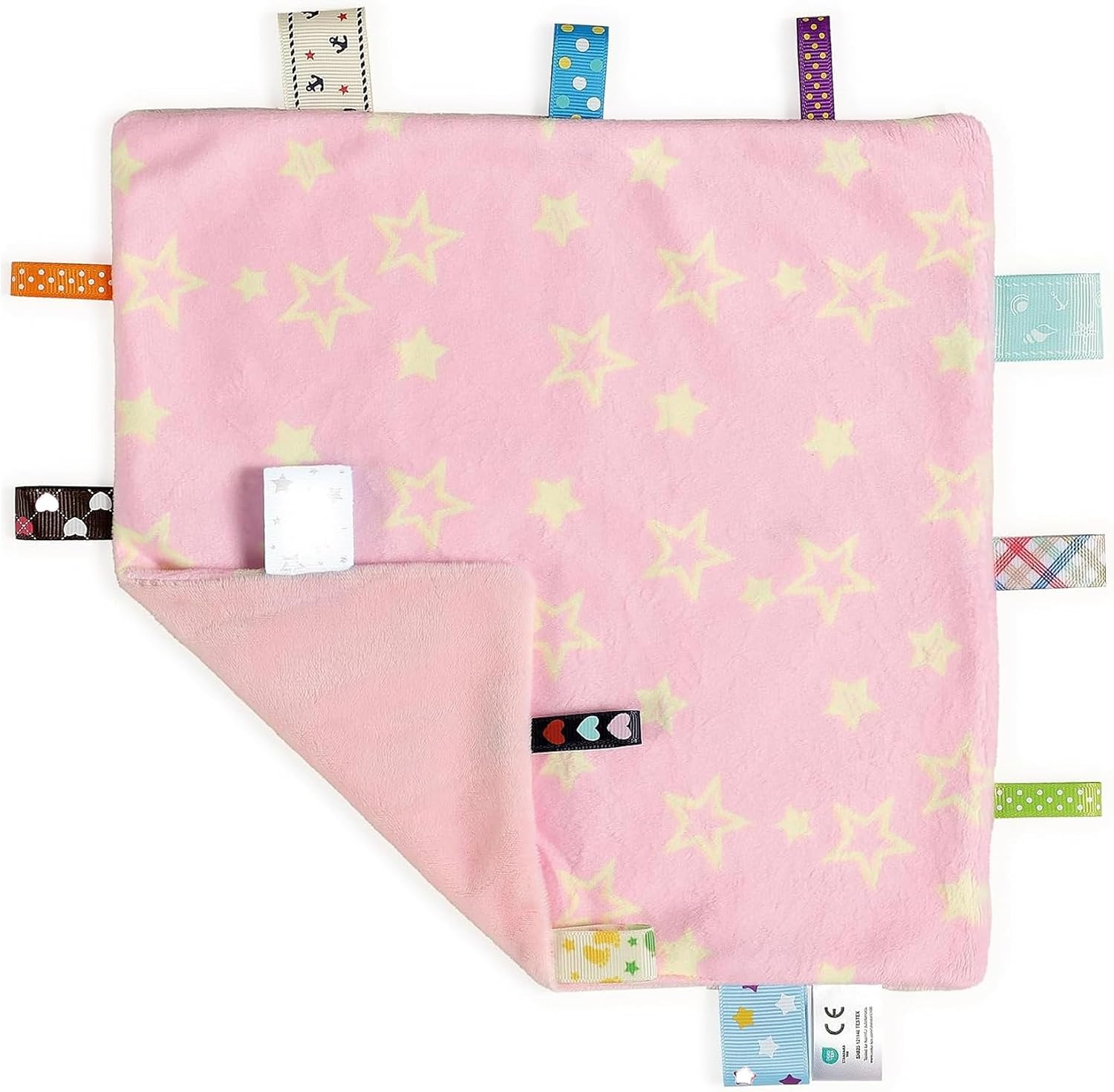 CREVENT Tag Security Blankets for Babies, Soft Small Loveys for Boys, Baby Comforter Sensory Blanket, Great Gifts for Birthday Baby Shower - 10"X10" Green + Pink Star image 5